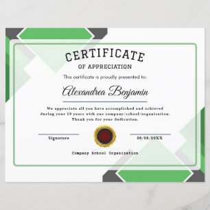 Certificat d'appréciation