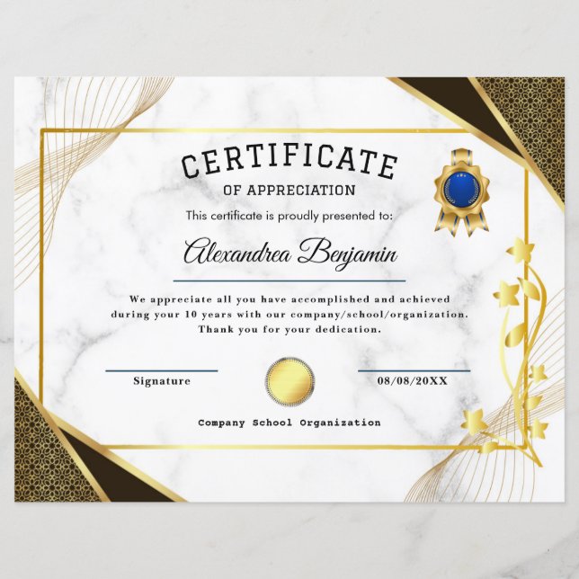 Certificat d'appréciation (Devant)
