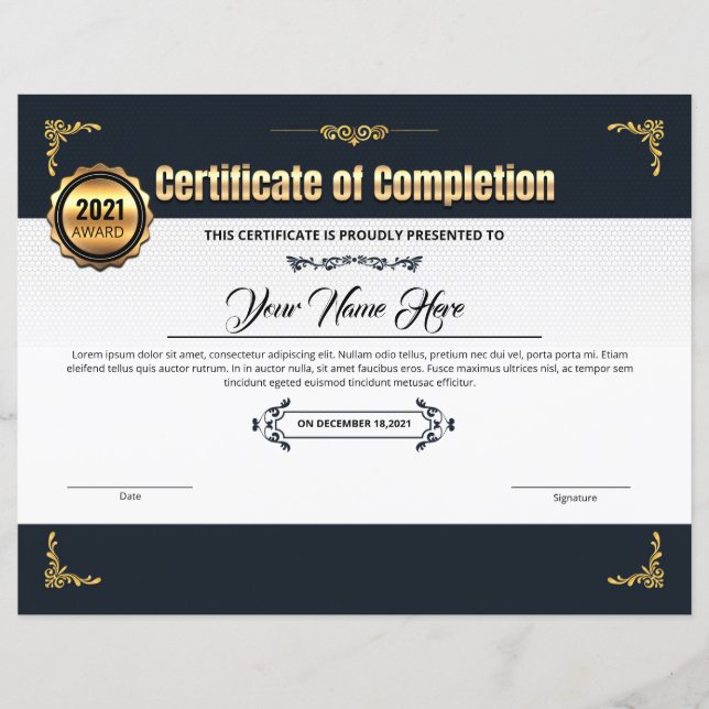 Certificat D'Appréciation (Devant)
