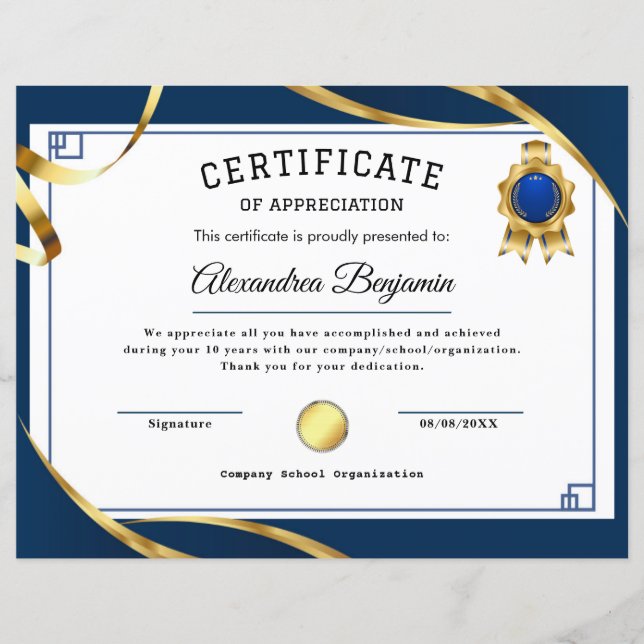 Certificat d'appréciation (Devant)
