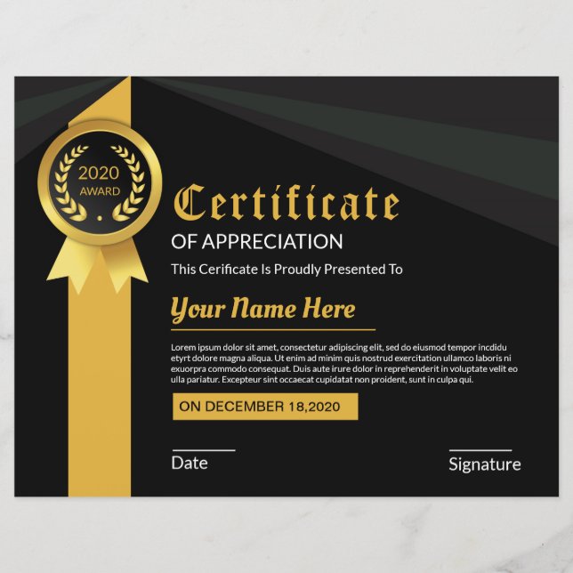 Certificat D'Appréciation (Devant)