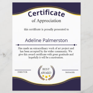 Certificat d'appréciation