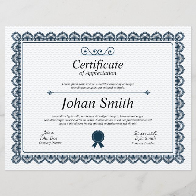 Certificat D'Appréciation (Devant)