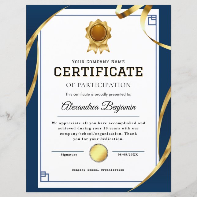 Certificat d'appréciation (Devant)