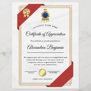 Certificat d'appréciation