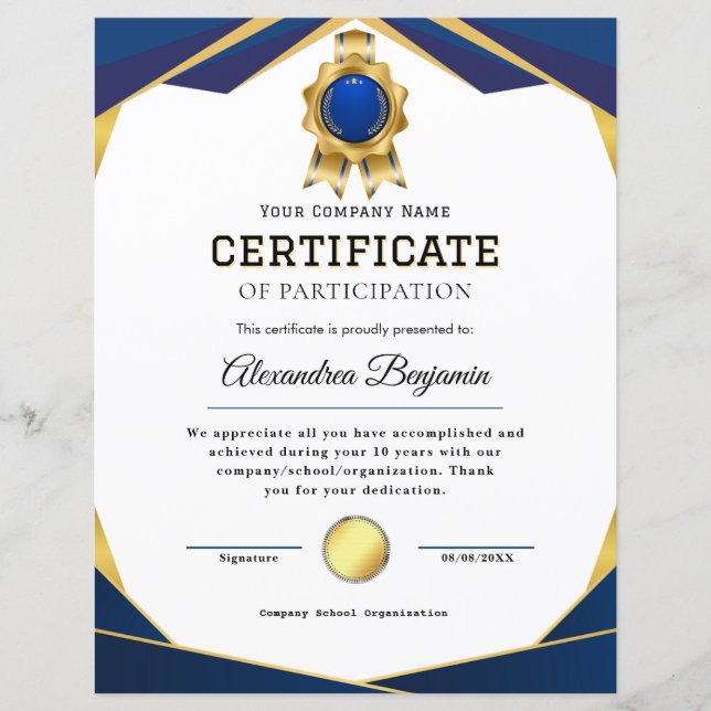 Certificat d'appréciation (Devant)