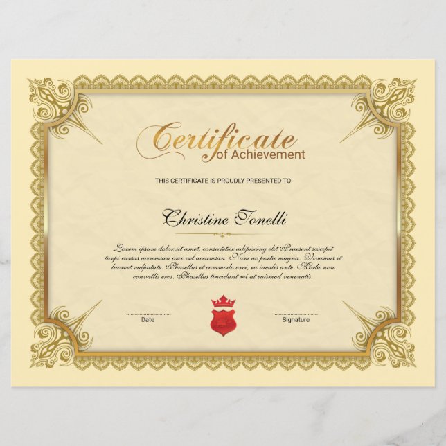 Certificat D'Appréciation (Devant)