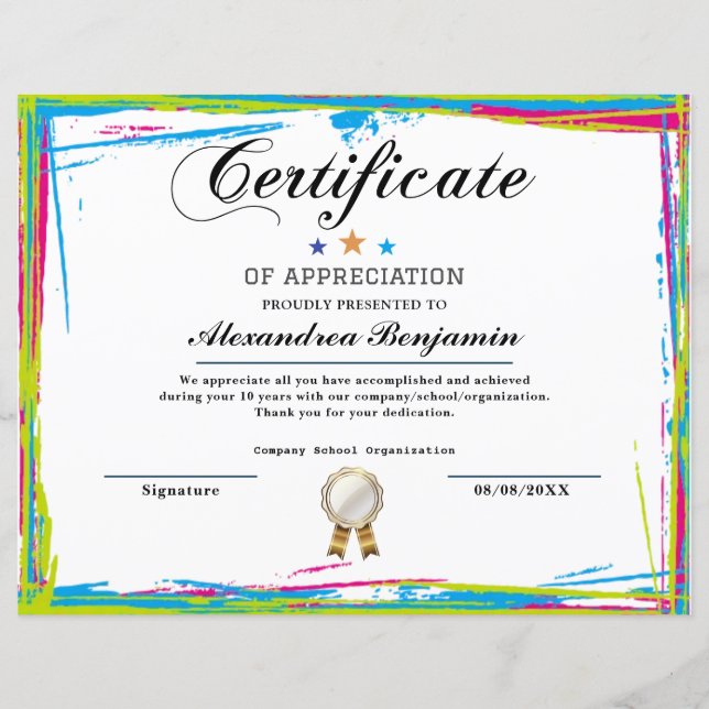 Certificat d'appréciation (Devant)