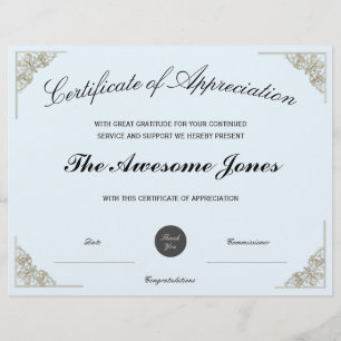 Certificat d'appréciation bleu avec logo personnal