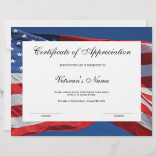 Certificat d'appréciation de l'ancien combattant