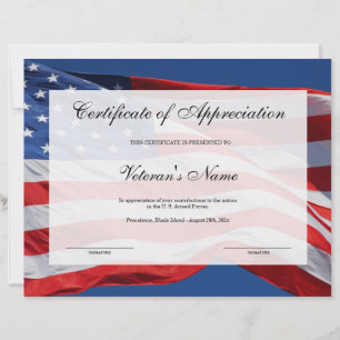 Certificat d'appréciation de l'ancien combattant