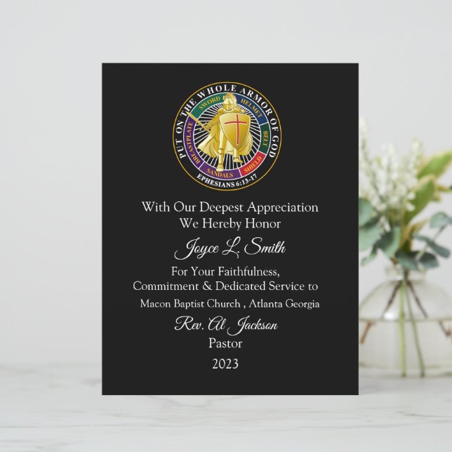 Certificat d'appréciation de l'église (Debout devant)