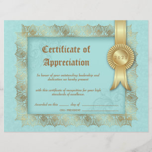 Certificat d'appréciation Diplôme Gold Blue