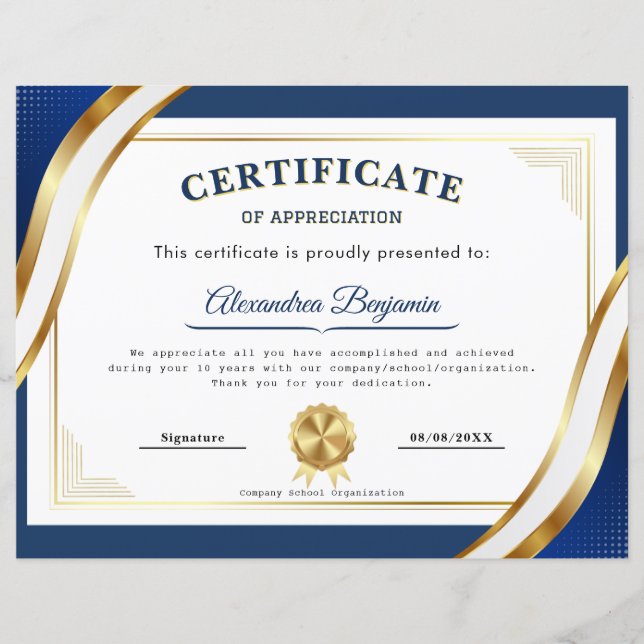 Certificat d'appréciation élégant (Devant)