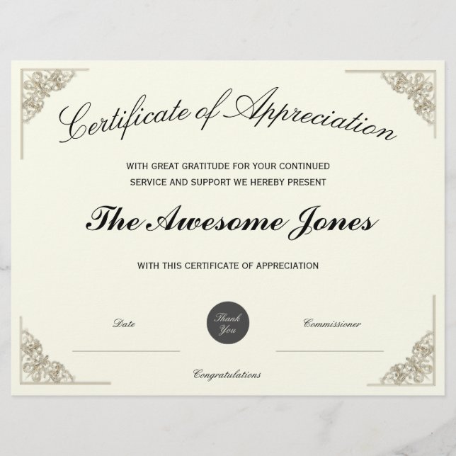 Certificat d'appréciation élégant avec logo person (Devant)