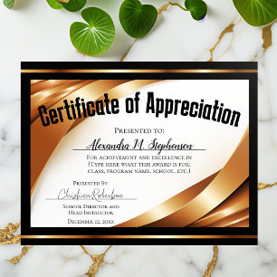 Certificat d'appréciation Gold Black Ribbons