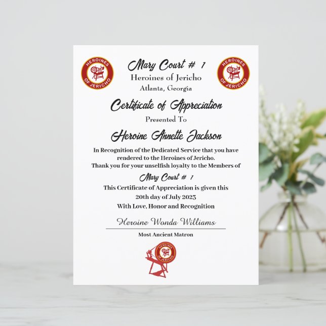 Certificat d'appréciation HOJ (Debout devant)