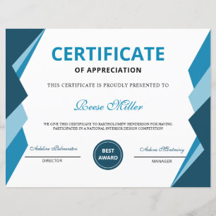 Certificat d'appréciation imprimable