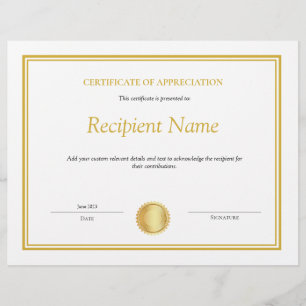 Certificat d'appréciation modifiable
