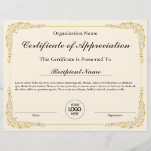 Certificat d'appréciation Prix personnalisable