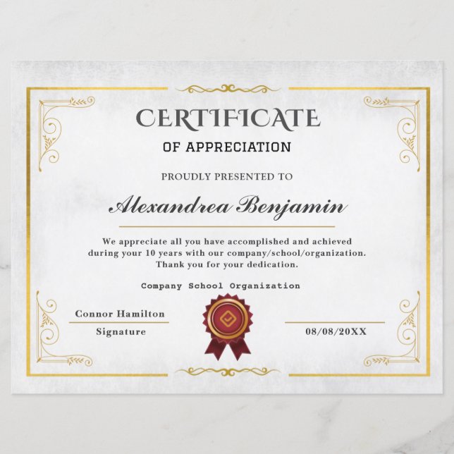 Certificat d'appréciation pro Achievement (Devant)