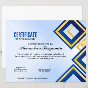 Certificat d'appréciation pro Achievement