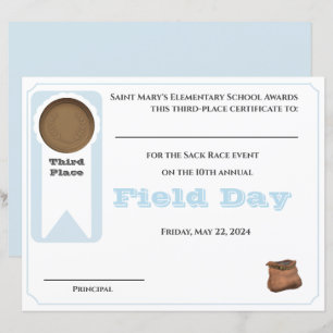 Certificat d'attribution 3e place personnalisable