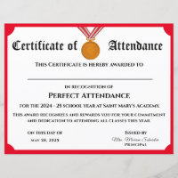 Certificat d'attribution d'une présence parfaite p