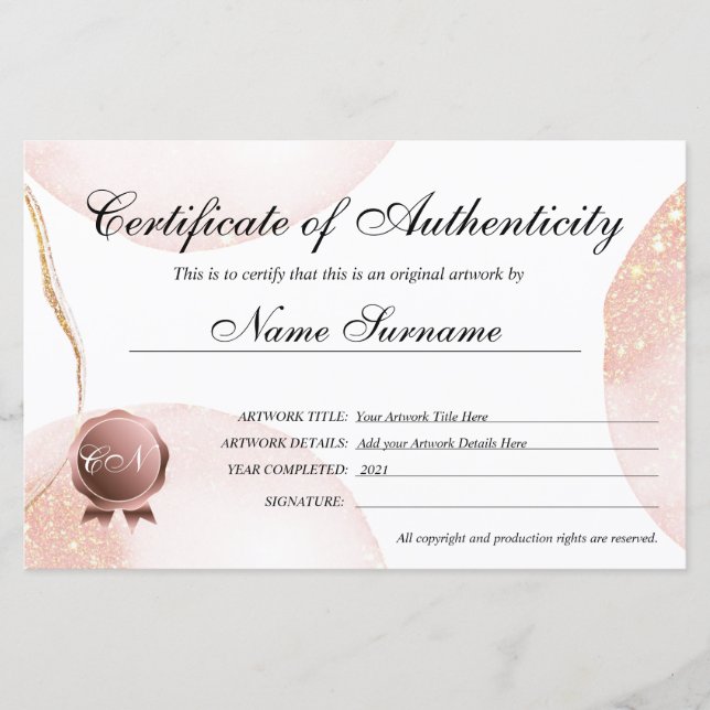Certificat d'authenticité (Devant)