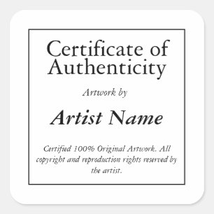 Certificat d'authenticité Art Sticker