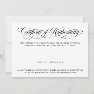 Certificat d'authenticité de script Tourbillonnant