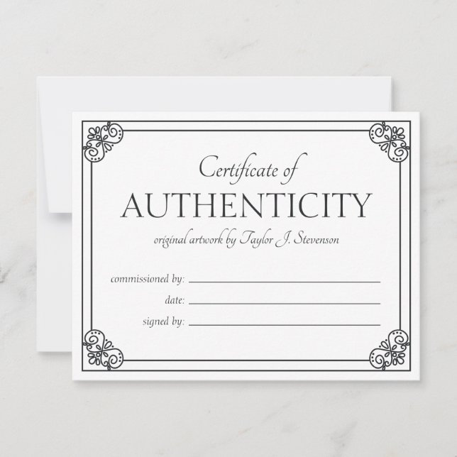 Certificat d'authenticité du cadre orange blanc (Devant)