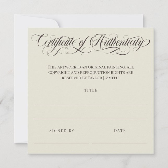 Certificat d'authenticité Egg Shell Square Swirls (Devant)
