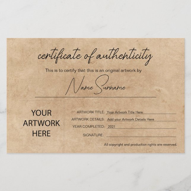 Certificat d'authenticité minimaliste simple (Devant)