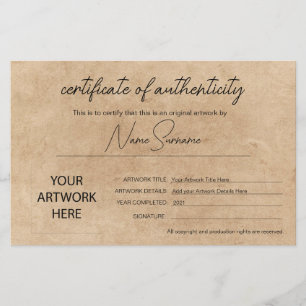 Certificat d'authenticité minimaliste simple
