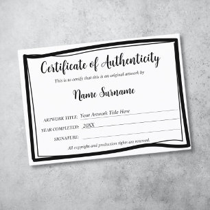 Certificat d'authenticité oeuvre par Ajouter un lo