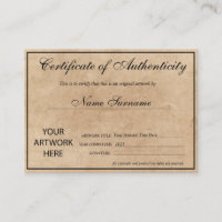 Certificat d'authenticité oeuvre par Ajouter un lo