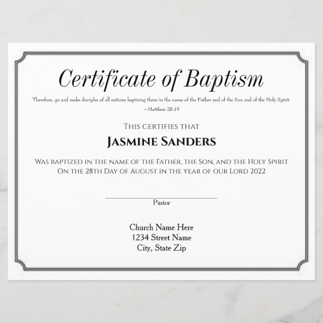 Certificat de baptême (Devant)