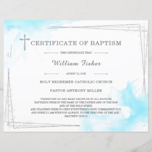Certificat de baptême Bleu et Argent