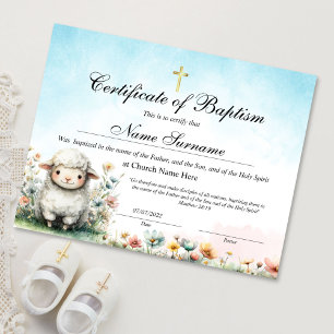 Certificat de baptême d'agneau, Dédicace de bébé
