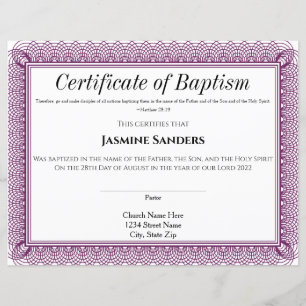 Certificat de baptême de la frontière violette