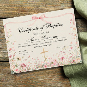 Certificat de baptême, dédicace de bébé