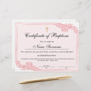 Certificat de baptême, Dédication pour bébés