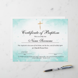 Certificat de baptême, Dédication pour bébés