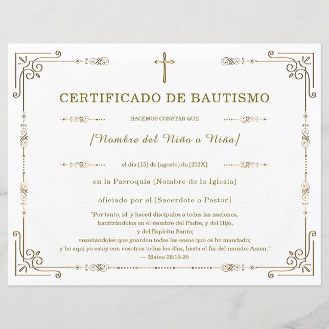 Certificat de Baptême Élégant (Devant)