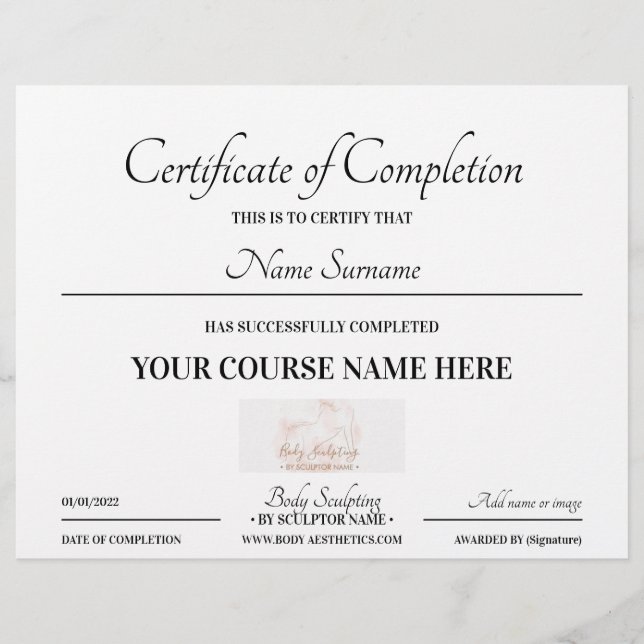 Certificat de base en ligne de fin de cours (Devant)