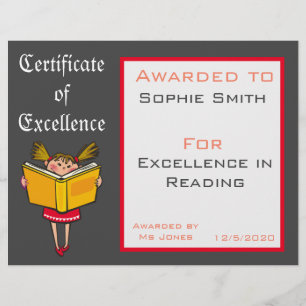 Certificat de bourse de lecture Fournitures d'ense