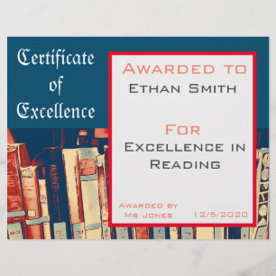 Certificat de bourse de lecture Fournitures d'ense