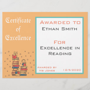 Certificat de bourse de lecture Fournitures d'ense