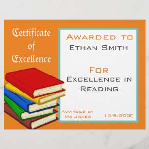 Certificat de bourse de lecture Fournitures d'ense